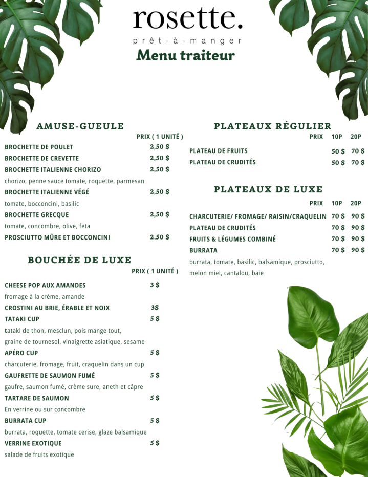 menu traiteur